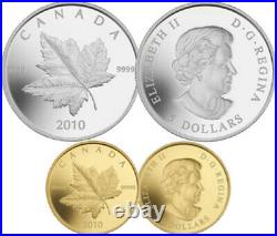 2010 Set of 2 Piedfort Reverse-Prf Coins 1oz Fine Silver and 1/5oz Gold(12728)