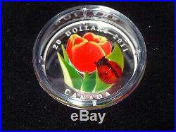 2011 Canadian Mint $20 Fine Silver Coin Tulip with Murano glass'Ladybug