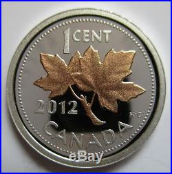 2012 Canada 1 Cent Proof 99.99% Silver And Gold Plated Penny Coin