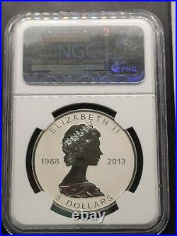 2013 $5 CANADA SILVER 1oz MAPLE LEAF REVERSE PROOF NGC PF70 25TH ANNIVERSARY Fr