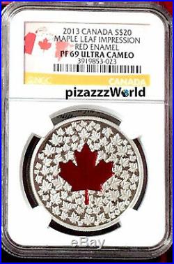 2013 CANADA $20 1oz PF69 Silver COIN'Maple Leaf Impression' COLOR Enamel Proof