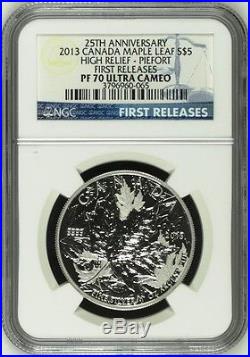 2013 CANADA MAPLE LEAF HIGH RELIEF PIEDFORT FR 1 oz Silver $5 Coin NGC PF70 UC