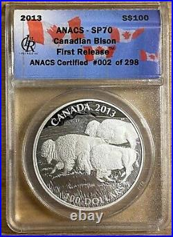 2013 Canada 100 Dollars Bison Silver Coin ANAC SP70 First Release Perfect Coin