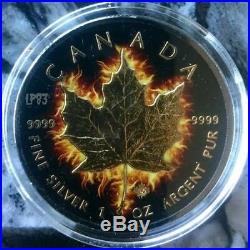 2014 1 Oz Silver $5 CANADIAN BURNING MAPLE LEAF Ruthenium Coin WITH 24K GOLD