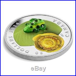 2014 Canada $20 Silver Coin Murano Venetian Glass Water lily Leopard Frog