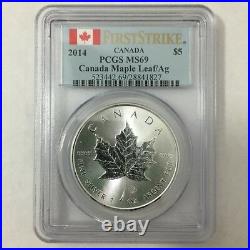 2014 Canada Canadian $5 Silver Maple Leaf PCGS MS 69 First Strike 1 Oz Pure 9999