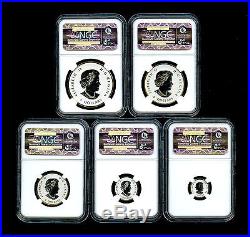 2014 Canada Silver Maple Leaf Gilt Gold Ngc Pf70 Reverse Proof 5 Coin Set Fr