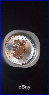 2015 1 Oz Silver Canadian Maple Leaf BU 25 coins roll in mint tube