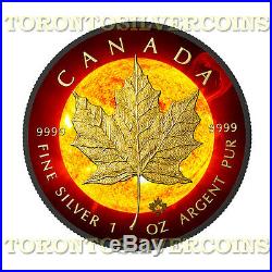 2015 Canada 1 oz Silver $5 Solar Flare Maple Leaf Coin With 24k Black Ruthenium