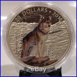 2015 Canada $20 1 Oz Fine Silver Coin Imposing Alpha Wolf Colored