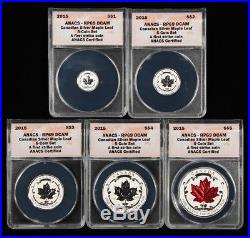 2015 Canada Silver Maple Leaf Reverse Proof 5 Coin Set $1-$5 ANACS RP69 DCAM, FS