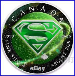 2016 1 Oz Silver GREEN KRYPTON SUPERMAN Coin WITH BOX AND COA