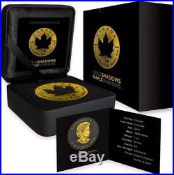 2016 1 Oz Silver MAPLE LEAF SHADOW Coin WITH Ruthenium AND 24K GOLD GILDED