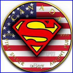 2016 1 Oz Silver US FLAG Superman Coin WITH 24K GOLD GILDED