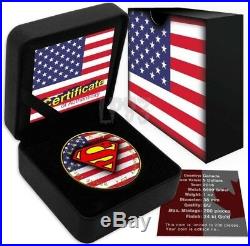 2016 1 Oz Silver US FLAG Superman Coin WITH 24K GOLD GILDED