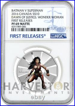 2016 Batman V Superman Wonder Woman1/2 Oz. Silver Coin Ngc Pf69 First Releases