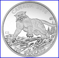 2016 Canada $100 for $100 Canadian Cougar Wild Life in Motion 1oz Silver coin