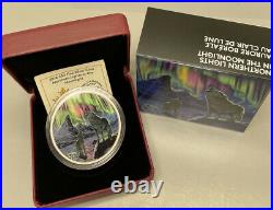 2016 Canada $30 Silver Coin Glow in the Dark Northern Lights in the Moonlight