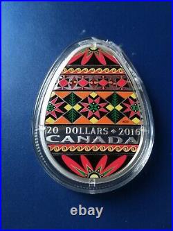 2016 Canada Traditional Ukrainian Pysanka Egg Shaped Fine Silver $20 Coin