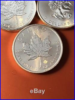 2016 Canadian 5$ Maple Leaf 1 oz Brilliant Uncirculated Lot Of 5 Silver Coins