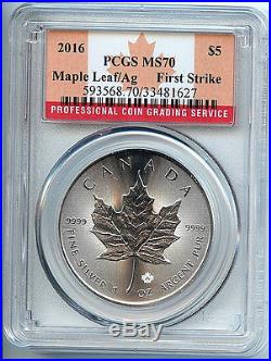 2016 Canadian Maple Leaf Silver $5 Dollar MS70 PCGS. 9999 Coin 1st Strike C6