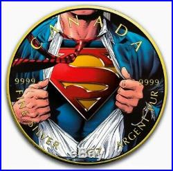 2016 SUPERMAN SHIRT Colorized Gold Gilded 1oz. 9999 Silver Coin Box & COA