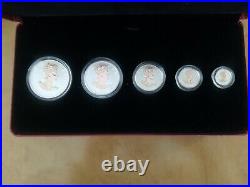 2016 fine silver maple leaf fractional 5 coin set gold plated historic reign