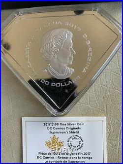 2017 $100 10 oz Pure Silver Coin DC Comics Originals Superman's Shield