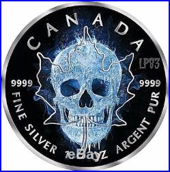 2017 1 Oz Silver $5 MAPLE LEAF ICE SKULL Coin WITH 24K BLACK RUTHENIUM
