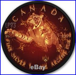 2017 1 Oz Silver BURNING WILDLIFE TIGER Coin With Ruthenium and 24K GOLD. ON HAND
