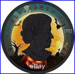 2017 1 Oz Silver MAPLE LEAF HALLOWEEN Coin WITH 24K BLACK RUTHENIUM