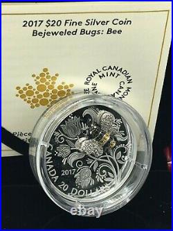 2017 BEE Bejeweled Bugs $20 1OZ Pure Silver Proof Coin Canada gemstones