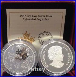 2017 BEE Bejeweled Bugs $20 1OZ Pure Silver Proof Coin Canada gemstones