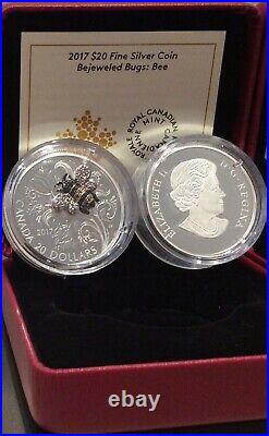 2017 BEE Bejeweled Bugs $20 1OZ Pure Silver Proof Coin Canada gemstones