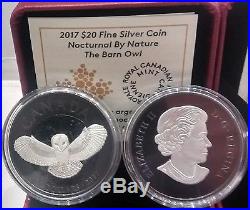 2017 Barn Owl $20 1OZ Pure Silver Coin Nocturnal Night Sky Moon, Black Rhodium