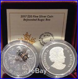 2017 Bee Bejeweled Bugs $20 1OZ Pure Silver Proof Coin Canada gemstones