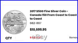 2017 Canada 150 $500 dollar coast to coast 5 kilo silver commemorative coin