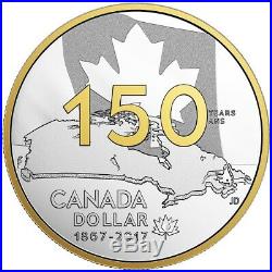 2017 Canada 150th $1 Gold Plated Proof 99.99% Silver Dollar Coin