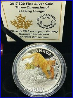 2017 Canada $20 Fine Silver Coin Three-Dimensional Leaping Cougar