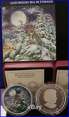 2017 Great Horned Owl Moonlight Glow-In-Dark 2OZ Pure Silver $30 Coin Canada