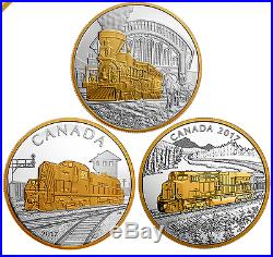 2017 Locomotives Across Canada 1 oz. 9999 Pure Silver Gold-Plated 3-Coin Series