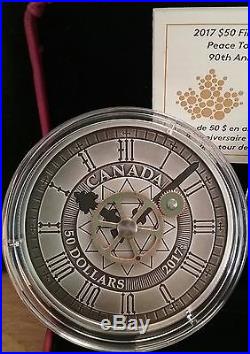 2017 Peace Tower Clock 90th Anniversary $50 5OZ Silver Antique Coin, Mintage1200