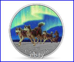 2017 Under Northern Lights $10 1/2OZ Pure Silver Proof Coin Canada Dog Sledding