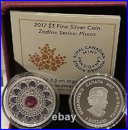 2017 Zodiac Series PISCES $3 Pure Silver Proof Coin Canada with Crystal
