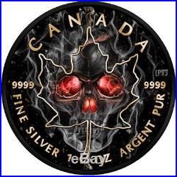 2018 1 Oz Silver $5 SMOKED SKULL MAPLE LEAF Coin WITH RUTHENIUM