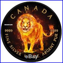 2018 1 Oz Silver BURNING WILDLIFE LION Maple Leaf Ruthenium Coin WITH 24K GOLD
