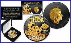 2018 1 oz Pure Silver Tuvalu THOR BU Marvel Coin BLACK RUTHENIUM with 24KT Gold