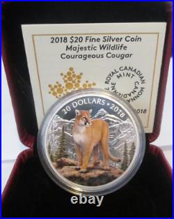2018 $20 Fine Silver Coin Majestic Wildlife Courageous Cougar 99.99% Silver