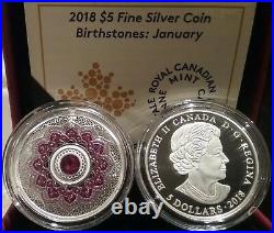 2018 Birthstone January Garnet $5 1/4OZ Pure Silver Proof Coin Canada with Crystal