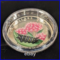 2018 Canada $20 Little Creatures Monarch Caterpillar Glass 99.99% Fine Silver